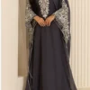 Dark Gray Aari embroidered kaftan dress with gold hand embroidery Dubai luxury gown for women (3)