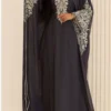 Dark Gray Aari embroidered kaftan dress with gold hand embroidery Dubai luxury gown for women (4)