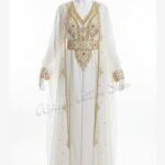 white and gold Dubai kaftan dress, Arabic embroidered wedding gown, luxury abaya dress for women, gold hand embroidery kaftan (1)