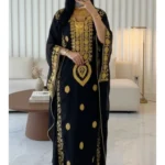 Black Moroccan kaftan with heavy gold embroidery luxury Farasha abaya for weddings and Eid (1)