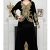 Black velvet Moroccan kaftan with gold embroidery luxury Dubai evening abaya dress for weddings and parties (1)
