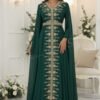 Emerald green Moroccan kaftan with gold embroidery and cape sleeves luxury beaded Nikkah and evening abaya dress (1)
