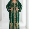 Luxury Emerald Green Moroccan Kaftan with Gold Embroidery and Belt Traditional Takchita Formal Muslim Wedding Guest Dress (1)
