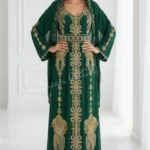 Luxury Emerald Green Moroccan Kaftan with Gold Embroidery and Belt Traditional Takchita Formal Muslim Wedding Guest Dress (1)