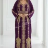 Luxury Purple Moroccan Kaftan with Gold Embroidery and Belt Traditional Takchita Formal Muslim Wedding Guest Dress