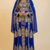 Royal blue Moroccan kaftan with gold embroidery and veil cape luxury Nikkah wedding and evening caftan dress (1)