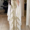 White & Gold Moroccan Bridal Kaftan Dress (1)