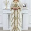 White and gold Moroccan bridal kaftan with veil cape luxury hand-embroidered Nikkah wedding dress (10)