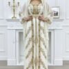 White and gold Moroccan bridal kaftan with veil cape luxury hand-embroidered Nikkah wedding dress (6)