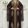 brown Moroccan kaftan with gold embroidery and cape sleeves luxury Dubai abaya dress for Nikkah and evening wear (1)
