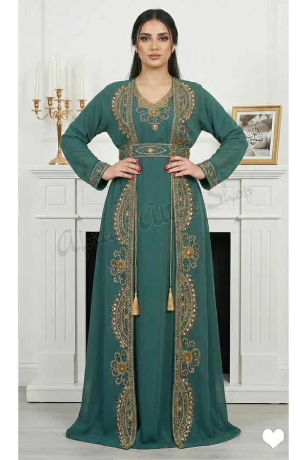 emerald green gold embroidered moroccan kaftan (1)