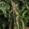 forest green gold embroidered moroccan kaftan headscarf (1)