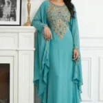 teal gold embroidered moroccan kaftan dubai (1)