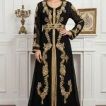 Black Moroccan kaftan dress with gold embroidery (1)