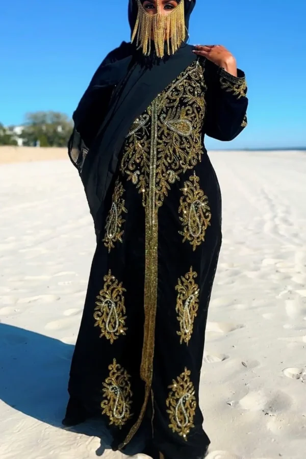 black gold embroidered moroccan kaftan niqab abaya (1)