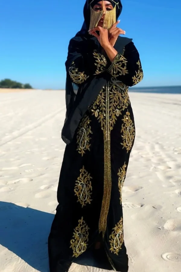 black gold embroidered moroccan kaftan niqab abaya (4)