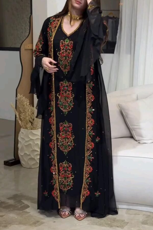 black gold floral embroidered moroccan kaftan (1)