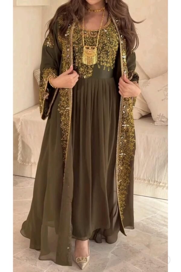 olive green gold embroidered moroccankaftan dubai (1)