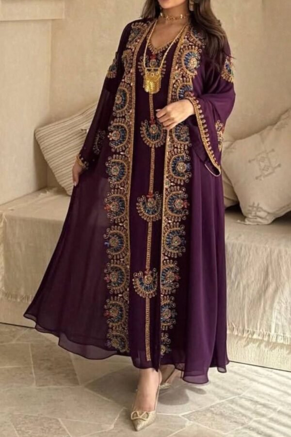 purple Moroccan kaftan with multicolor embroidery (1)
