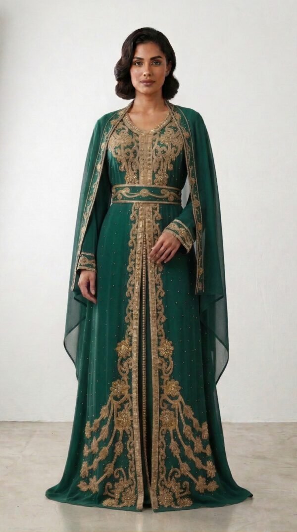 Moroccan Kaftan Takchita Green Gold Embroidered Eid Dress Ramadan Gown Plus Size Custom Wedding (2)