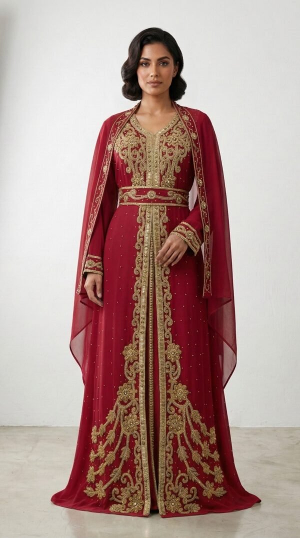Moroccan Kaftan Takchita Red Gold Embroidered Eid Dress Ramadan Gown Plus Size Custom Wedding (3)
