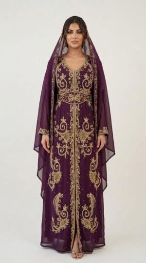 Purple Moroccan kaftan with gold embroidery (1)