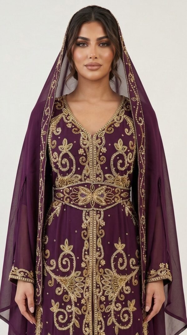 Purple Moroccan kaftan with gold embroidery (2)