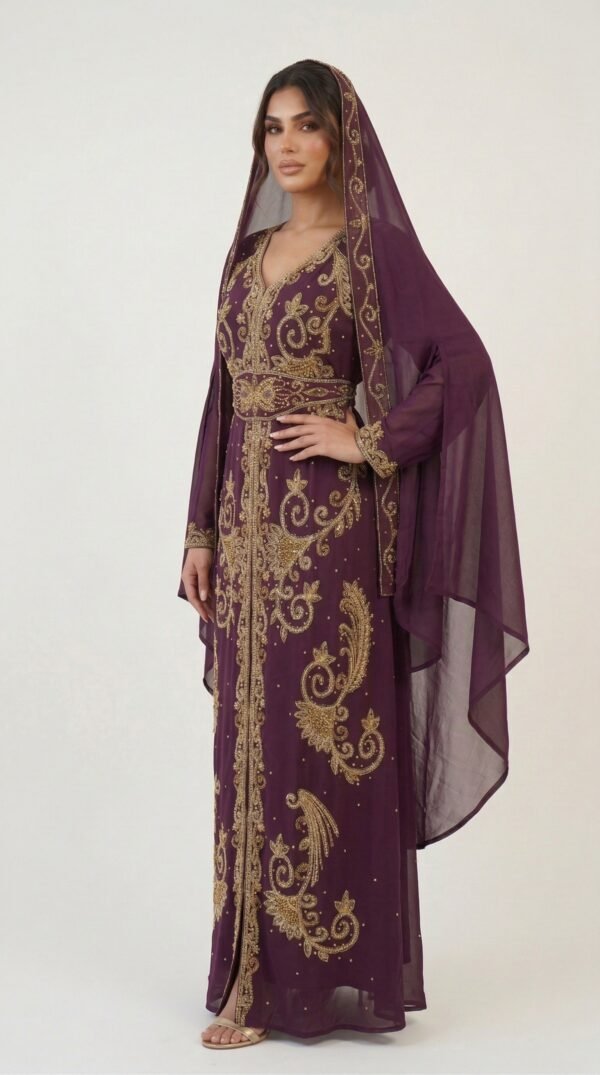 Purple Moroccan kaftan with gold embroidery (4)