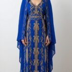 Royal blue Moroccan kaftan with gold embroidery (1)