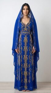 Royal blue Moroccan kaftan with gold embroidery (1)