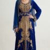 Royal blue georgette Moroccan kaftan with gold embroidery (1)
