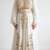 White Moroccan bridal kaftan with scarf and gold embroidery (1)