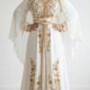 White Moroccan bridal kaftan with scarf and gold embroidery (2)