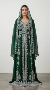 green Moroccan kaftan with silver embroidery (1)