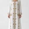 White Moroccan kaftan dress with gold embroidery front view bridal