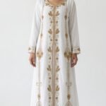 White Moroccan kaftan dress with gold embroidery front view bridal
