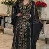 Black Moroccan kaftan dress with gold and silver embroidery jeweled beadwork and flowing cape sleeves (1)