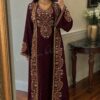 Burgundy Moroccan kaftan wedding dress with intricate gold embroidery and beadwork (1)