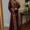 Burgundy Moroccan kaftan wedding dress with intricate gold embroidery and beadwork (2)