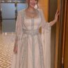 Moroccan kaftan with silver embroidery embellished waist and flowing cape sleeves (1)