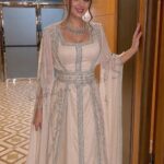 Moroccan kaftan with silver embroidery embellished waist and flowing cape sleeves (1)
