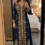 Navy blue Moroccan style kaftan with gold embroidery and beadwork (1)