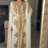 White Moroccan kaftan dress with gold and silver beaded embroidery and matching belt (1)