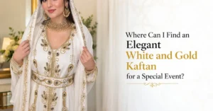 white and gold kaftan with elegant gold embroidery