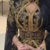 Black and gold Moroccan kaftan dress with detailed gold embroidery and flowing sleeves (4)