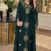 Dark green Moroccan kaftan with hand beaded gold embroidery (2)