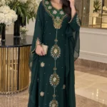 Dark green Moroccan kaftan with hand beaded gold embroidery (2)
