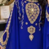 Deep Royal Blue Moroccan kaftan with gold beaded embroidery and flowing embellished sleeves (2)