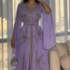 Light lilac kaftan dress with silver embellishment and flowing cape sleeves (3)