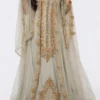 Sage green bridal kaftan with gold embroidery crystal beadwork embellished sleeves and a sheer matching veil (1)